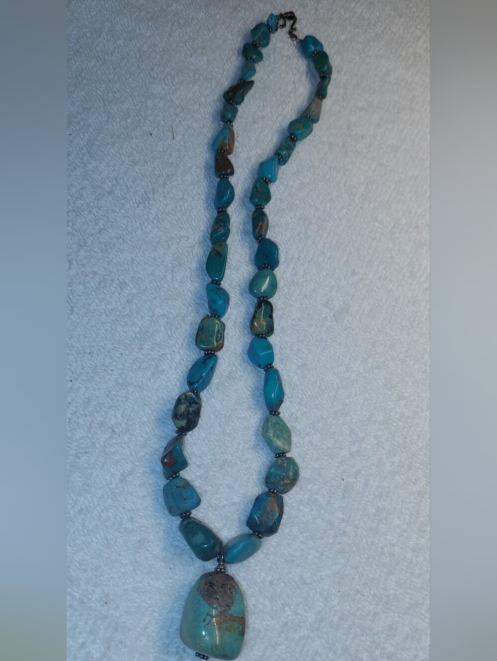 Turquoise Stone Bead 925 Necklace - Blue Green Semi-Precious Pendant